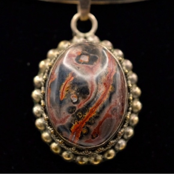 Vintage Leopard Jasper Pendant with intricate Sterling Silver - Picture 1 of 9